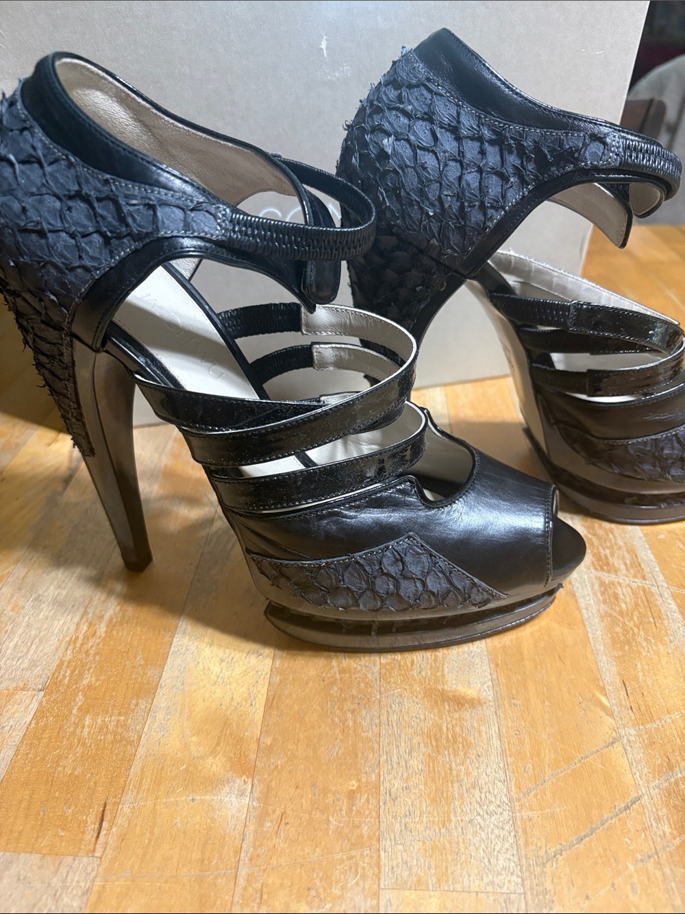 Jason Wu Black Strappy High-Heel Platform Sandals